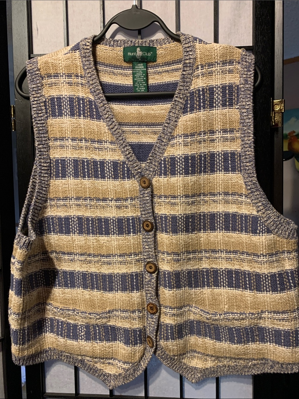 Hunt Club Blue & Cream Striped Knit Button-Front Sweater Vest Size Large